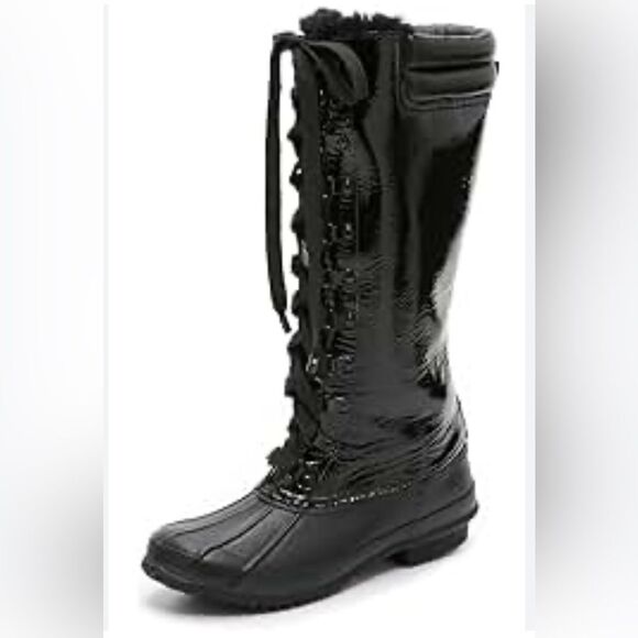 Joie Demelza Tall Patent Leather Faux Fur Waterproof Duck Boots 8